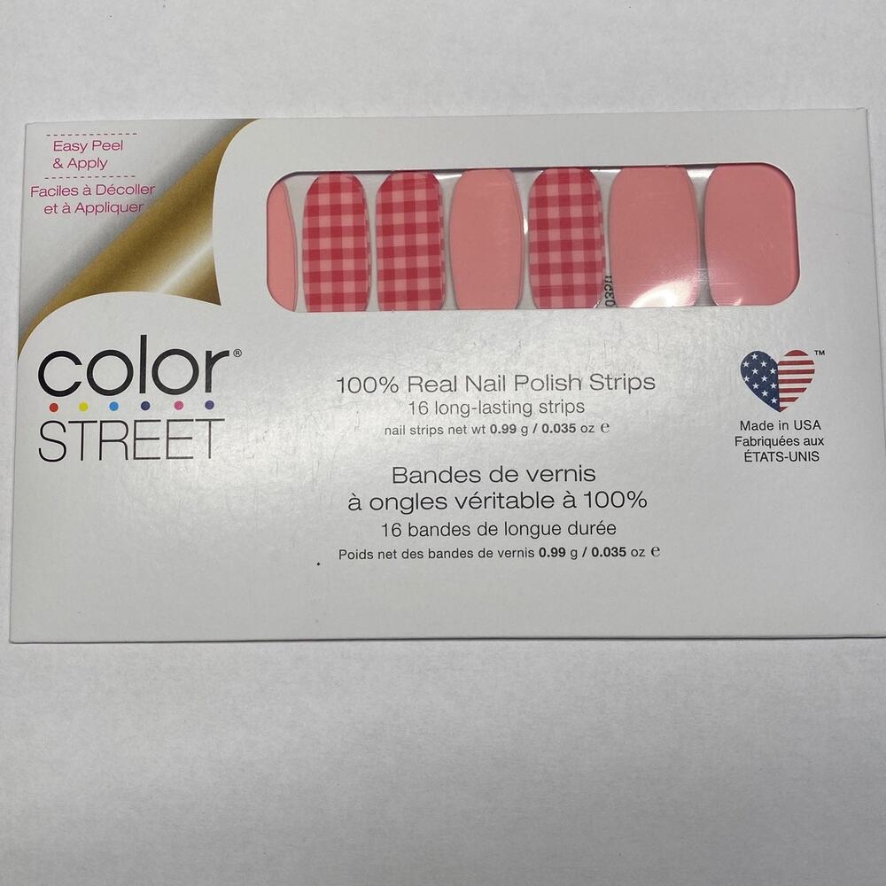 Color Street What the Check Pink Gingham + Solid Pale Pink Manicure Nail Strips - Picture 2 of 4